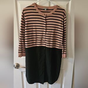 COS Women’s Beige Black Stripe Silk & Cotton Shirt Dress S